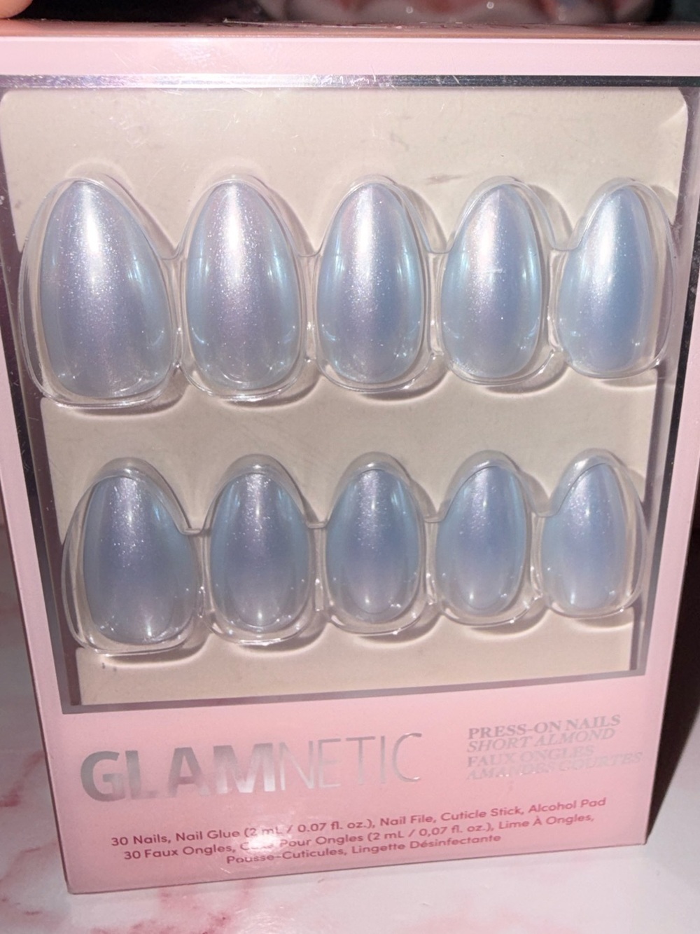 Glamnetic “something blue” short almond press on nails